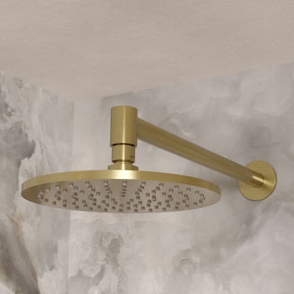 Lifestyle image of Crosswater 3ONE6 316 Brushed Brass 200mm Round Shower Head